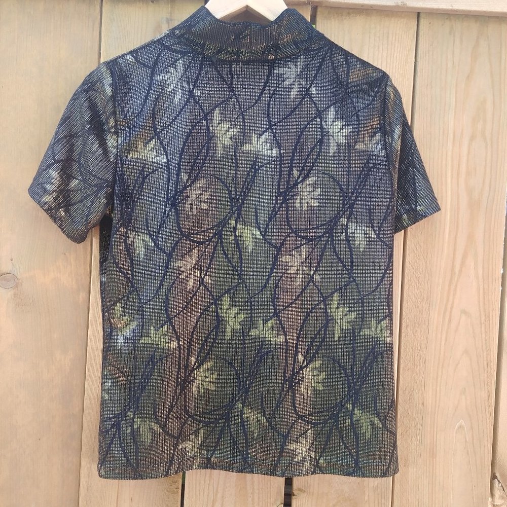 Vintage Black and Gold Mockneck Floral Top Size S